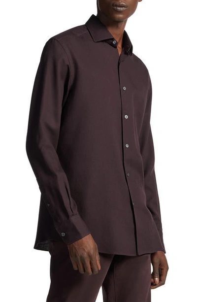 Zegna Men's Cotton-blend Button-front Shirt In Brown