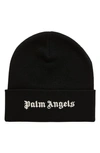 Palm Angels Embroidered Logo Beanie In Black White