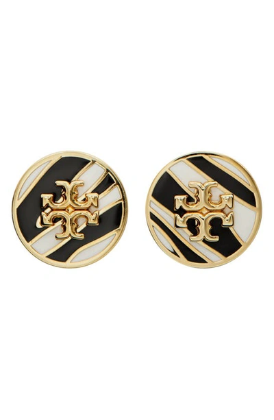 Tory Burch Kira Enamel Circle Stud Earrings In Tory Gold