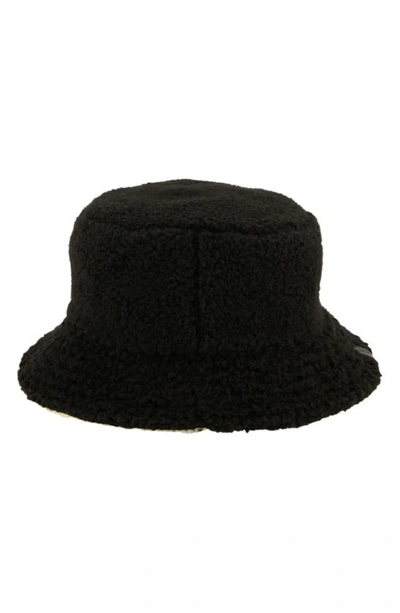 Allsaints Reversible Teddy Fleece Bucket Hat In Black White