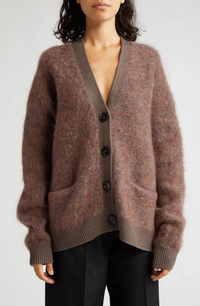 Acne Studios Rives V-neck Stretch Wool-blend Cardigan In Toffee Brown