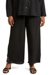 Eileen Fisher Crinkled Wide-leg Ankle Pants In Black