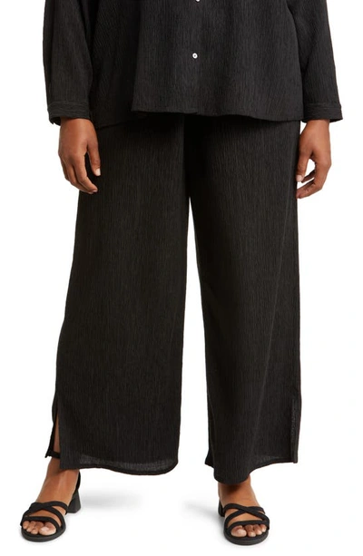 Eileen Fisher Crinkled Wide-leg Ankle Pants In Black
