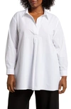 Eileen Fisher Long-sleeve Spread-collar Poplin Tunic In White