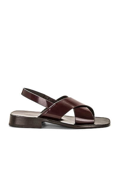 The Row Mensy Glossed-leather Slingback Sandals In Bordeaux