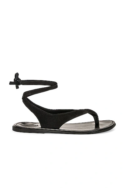 The Row Beach Lace-up Nubuck Sandals In Black