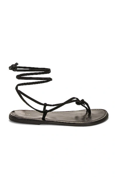 The Row Leather Flat Knot Sandals In Black