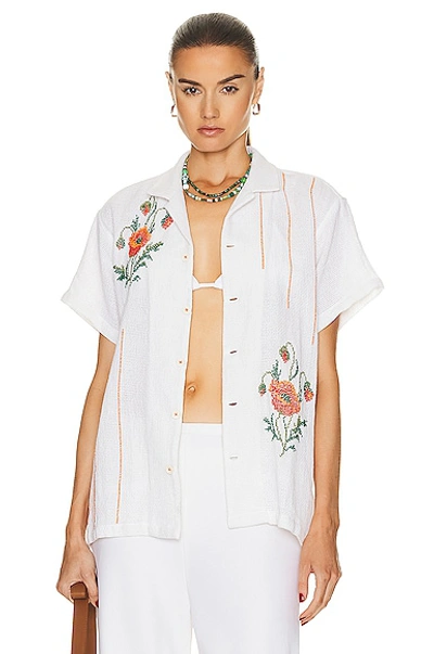 Harago Cross Stitch Embroidered Shirt In Off White