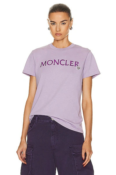 Moncler Embroidered-logo Cotton T-shirt In Pink