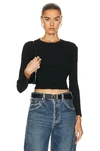 Leset Pointelle Slim Fit Long Sleeve Top In Black