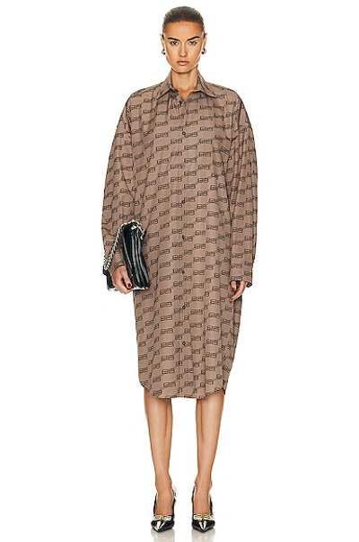 Balenciaga Cocoon Cotton Midi Dress In Brown
