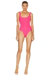 Hunza G Womens Hot Pink Square-neck Seersucker-weave Swimsuit