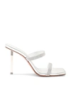 Amina Muaddi Rih Metallic Leather Stiletto Sandals In Silver & White Crystal Mesh