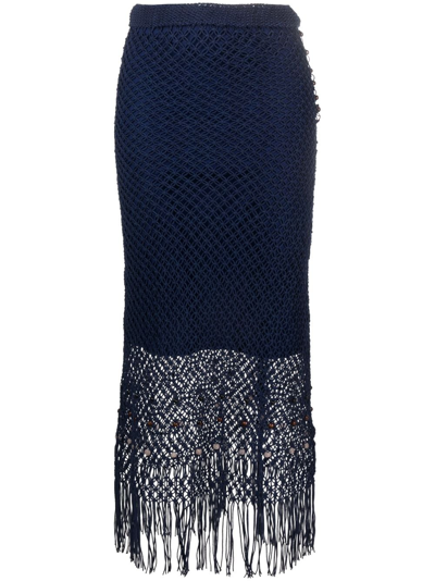 Wales Bonner Women's Horizon Macramé Lace Midi-skirt In Blue