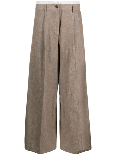 Remain Layered Waist Wide-leg Trousers In Neutrals