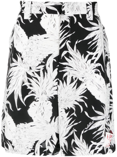 Valentino Pineapple-print Bermuda Shorts In Black