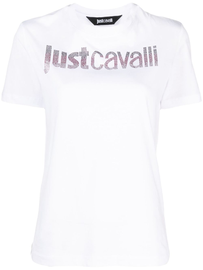 Just Cavalli Rhinestone-embellished Cotton T-shirt In White