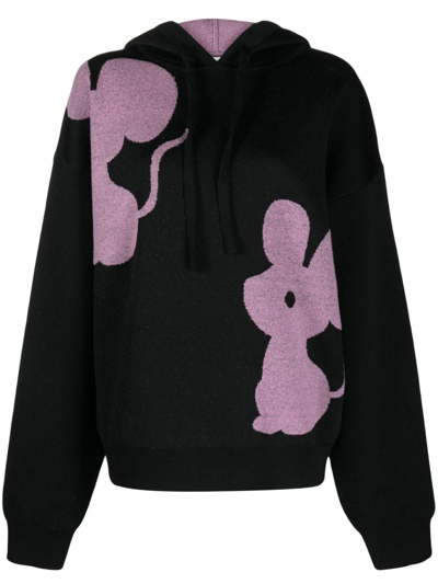 Jw Anderson Mouse Intarsia-knit Hoodie In Black