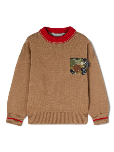 Palm Angels Kids' Camouflage-print Virgin Wool Jumper In Neutrals