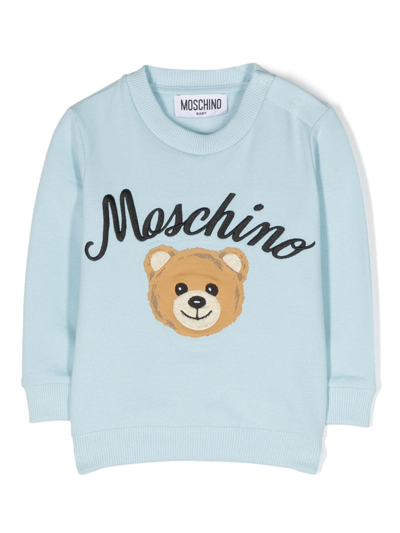 Moschino Babies' Logo刺绣棉卫衣 In Blue