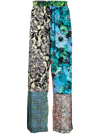 Marine Serre Scarves-print Silk Trousers In Green