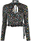 Rabanne Printed Stretch-jersey Wrap Top In Black