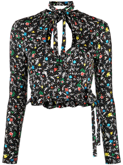 Rabanne Printed Stretch-jersey Wrap Top In Black