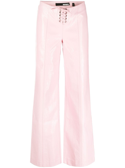 Rotate Birger Christensen Embossed Lace-up Flared Trousers In Pink