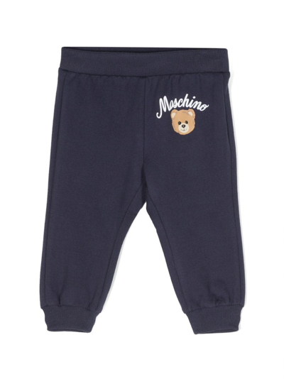 Moschino Babies' Logo-print Cotton Track Trousers In Blue
