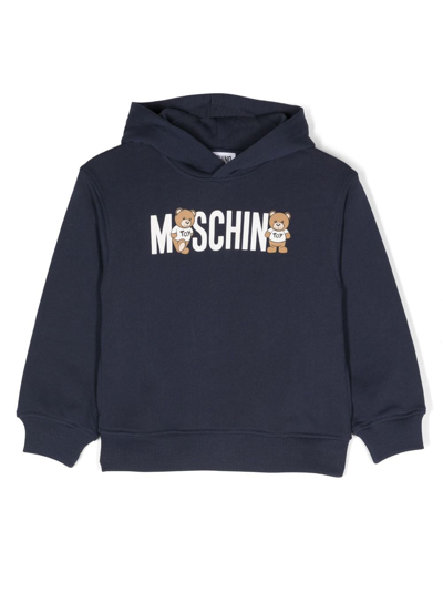 Moschino Kids' Logo-print Cotton Hoodie In Blue
