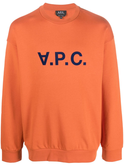 Apc Eliot Flocked-logo Cotton Sweatshirt In Orange