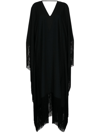Taller Marmo Long Fringed Dress Plunging V-neck In Black