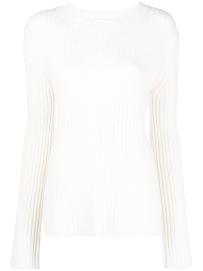 Closed Ribbed-knit Long-sleeve Top In Neutrals