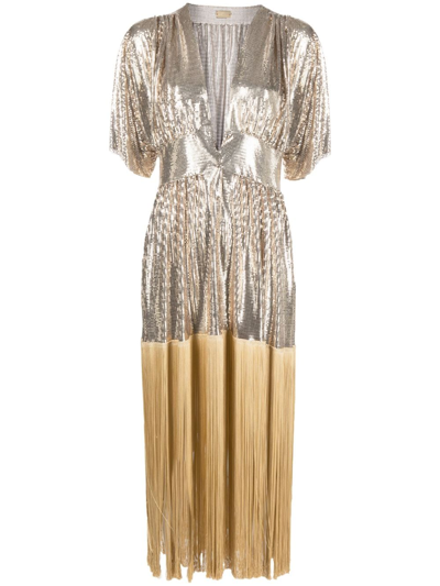 Rabanne Fringed Chainmail Dress In Gold