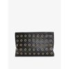 Allsaints Bettina Eyelet-embellished Zip-up Leather Clutch In Black