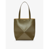 Loewe Puzzle Fold Medium Leather Tote In Dark Khaki Green