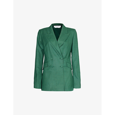 Gabriela Hearst Stephanie Double-breasted Wool, Silk And Linen-blend Blazer In Dark Green