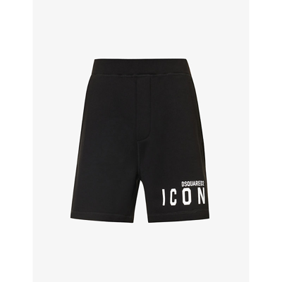 Dsquared2 Icon Print Cotton Jersey Sweat Shorts In Black