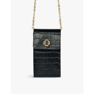 Maje Croc-embossed Leather Chain Phone Pouch In Noir / Gris