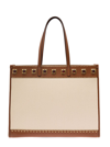 ETRO 'CROWN ME'  WHITE AND BROWN  SHOPPING BAG WITH SQUARE STUDS IN CANVAS WOMAN