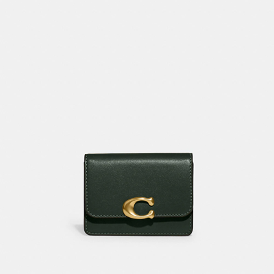Coach Bandit Card Case In Brass/amazon Green