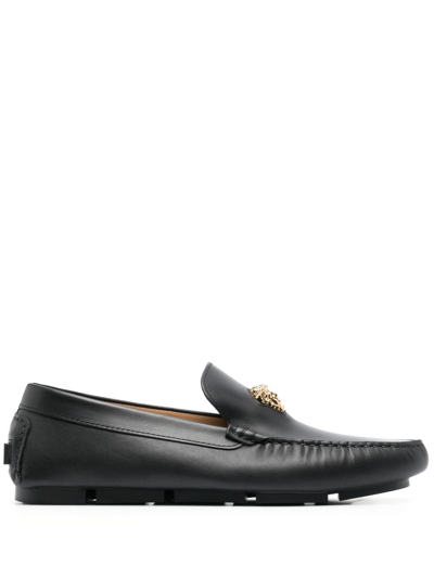 Versace Medusa Head Leather Loafers In Black