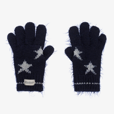 Boboli Kids' Girls Navy Blue & Silver Star Gloves