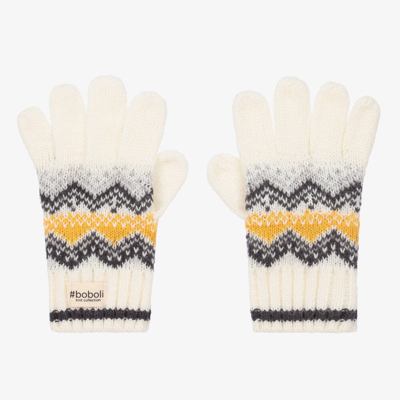 Boboli Ivory Fair Isle Cotton Knit Gloves