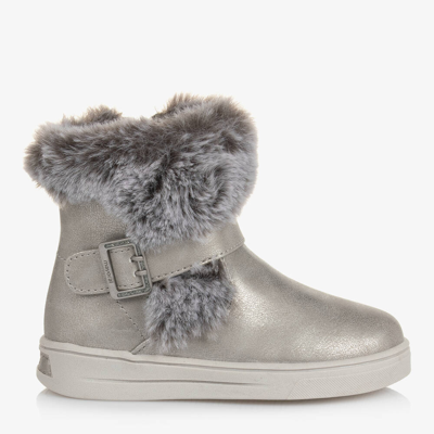 Mayoral Kids' Girls Silver Faux Fur Boots In White