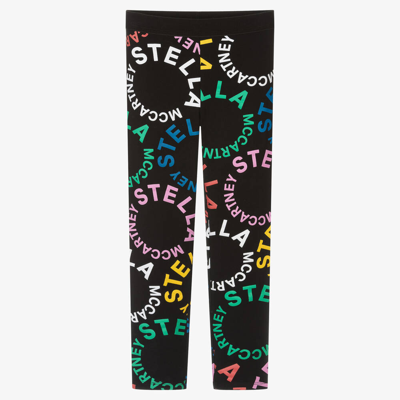 Stella Mccartney Kids Girls Black Organic Cotton Logo Leggings