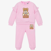 MOSCHINO BABY GIRLS PINK COTTON TEDDY BEAR TRACKSUIT