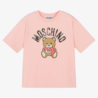 Moschino Kid-teen Kids' Girls Pink Cotton Festive Teddy Bear T-shirt