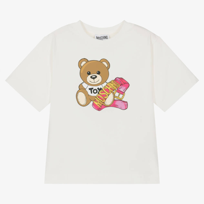 Moschino Kid-teen Kids' Girls Ivory Cotton Teddy Bear T-shirt