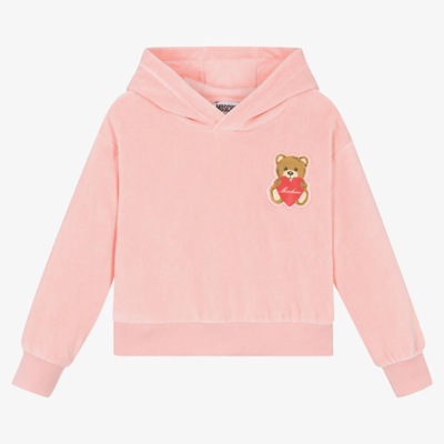 Moschino Kid-teen Kids' Girls Pink Velour Teddy Bear Hoodie